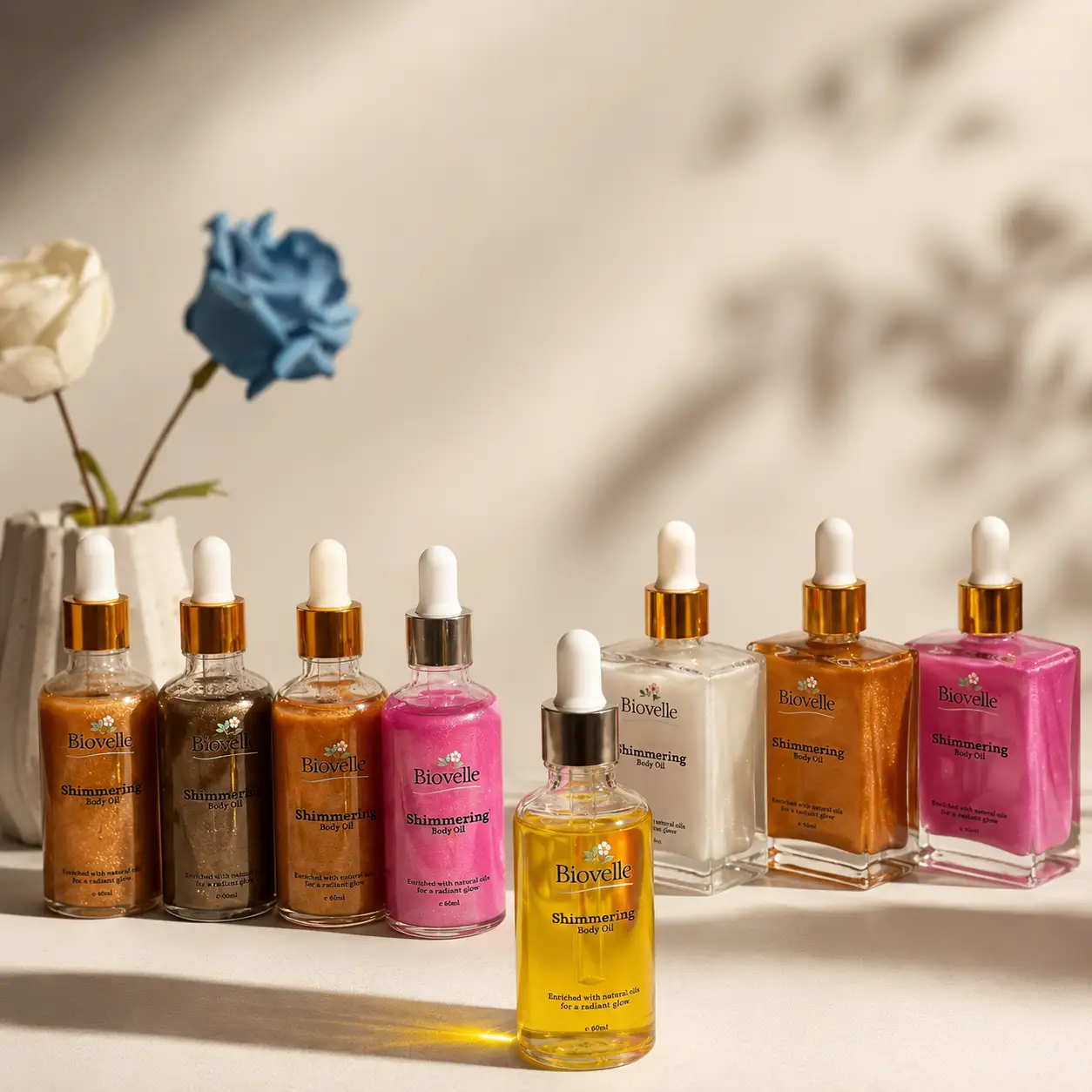 Shimmering dry body oil gold