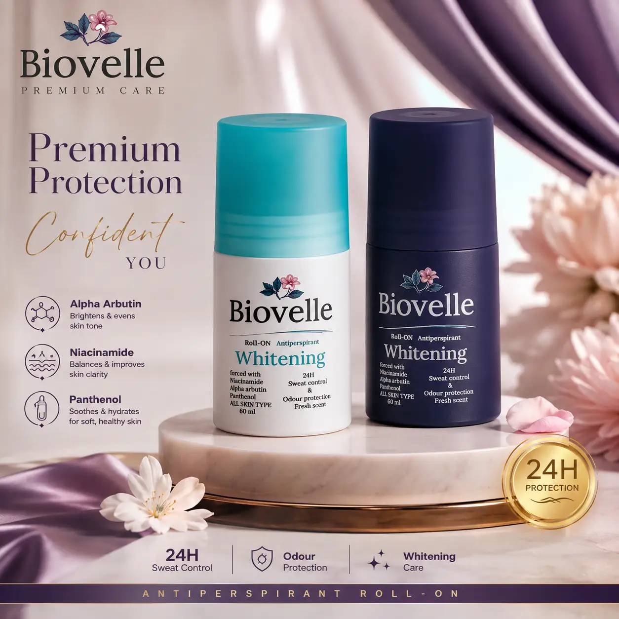 Biovelle Whitening Antiperspirant Roll-On for women