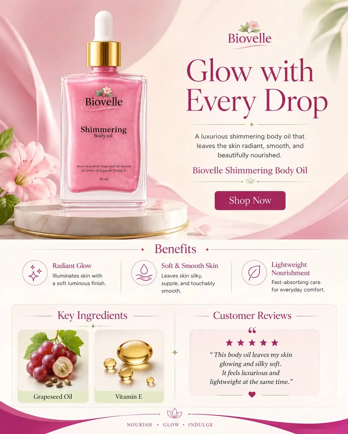 Shimmering dry body  oil pink